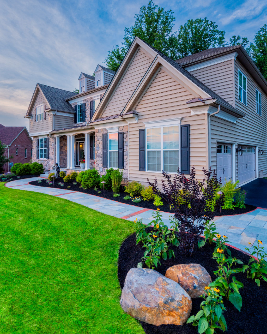 Landscaped front yard of a home in Delaware