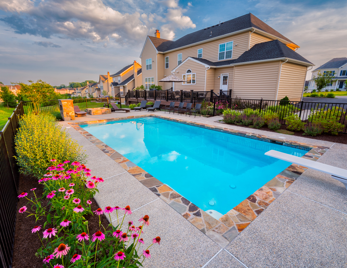 Landscaped backyard with pool