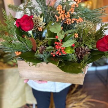 greenery and red floral centerpiece